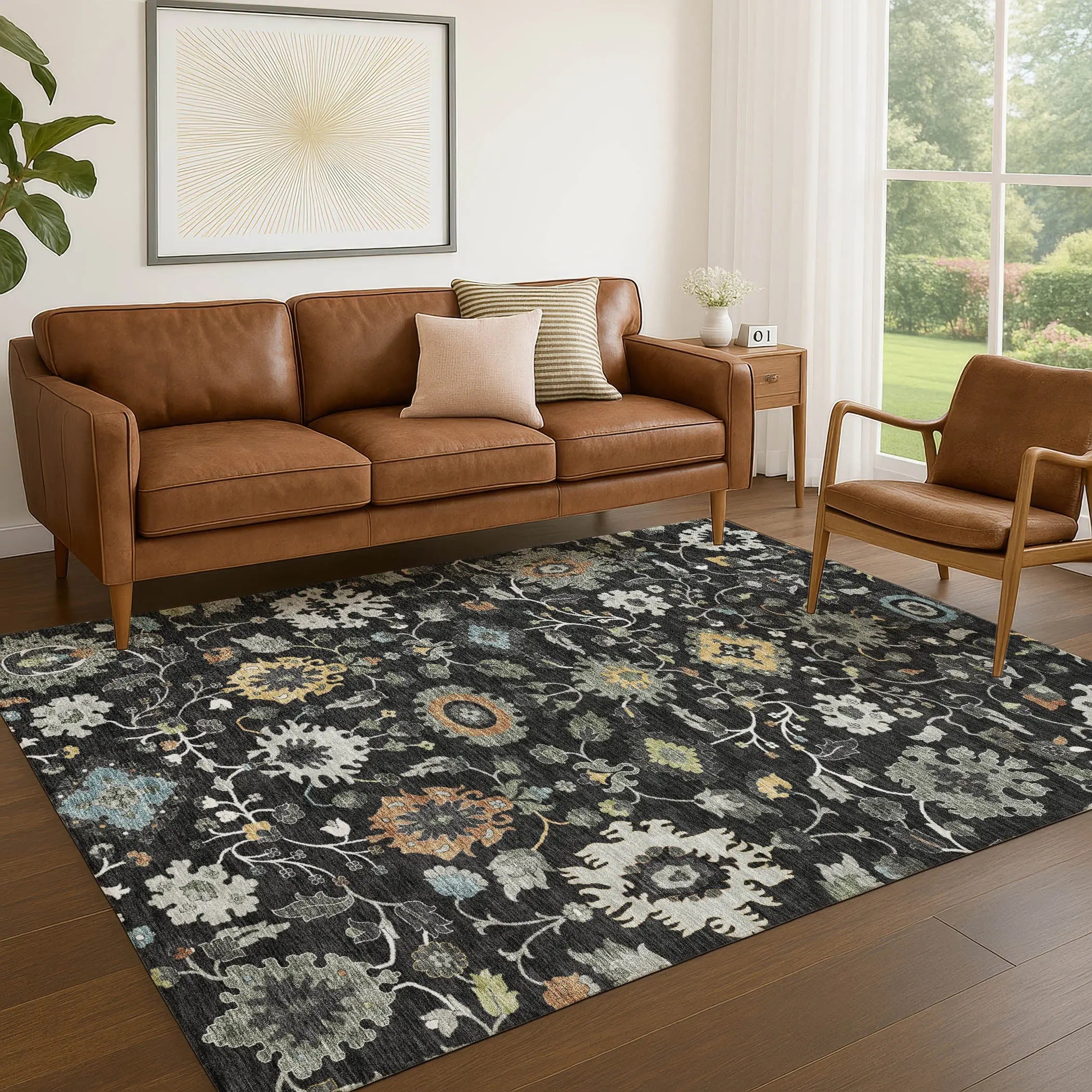 10' X 14' Black And Gray Floral Medallion Washable Indoor Outdoor Area Rug Homeroots Outdoor