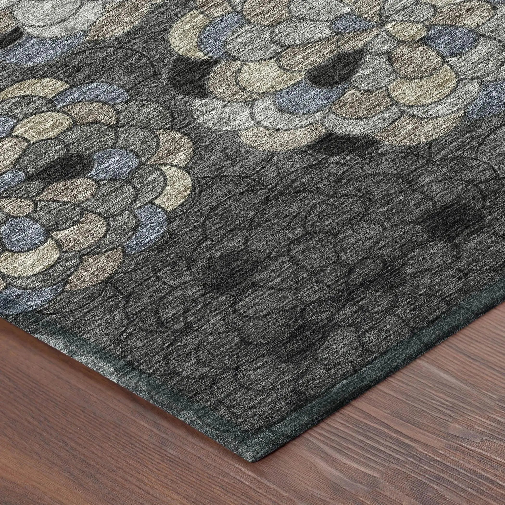 10' X 14' Black And Gray Floral Washable Indoor Outdoor Area Rug Homeroots Outdoor