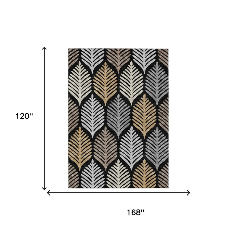 10' X 14' Black And Gray Floral Washable Indoor Outdoor Area Rug Homeroots Outdoor