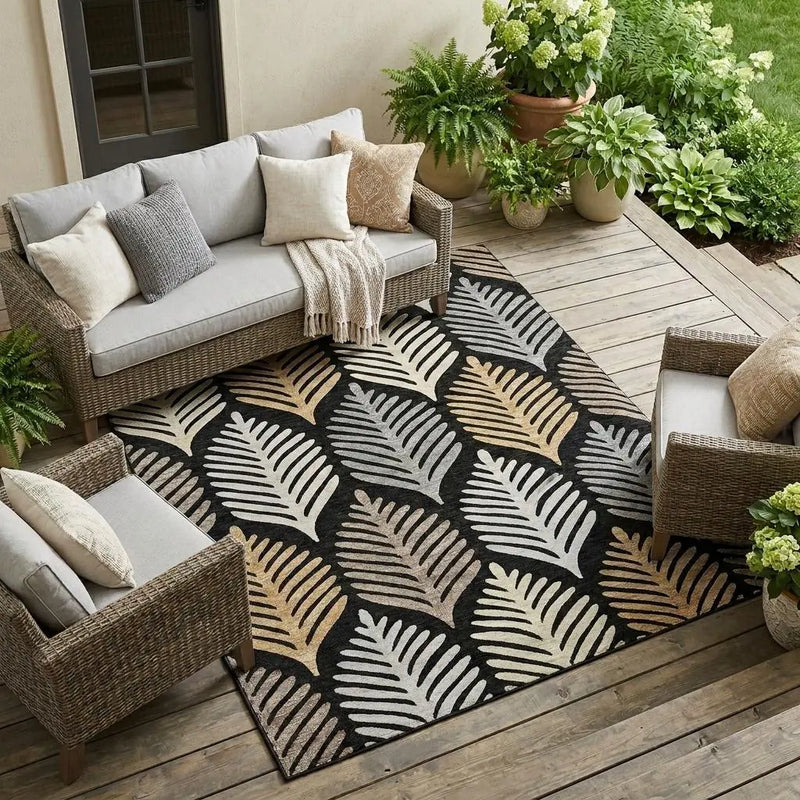 10' X 14' Black And Gray Floral Washable Indoor Outdoor Area Rug Homeroots Outdoor