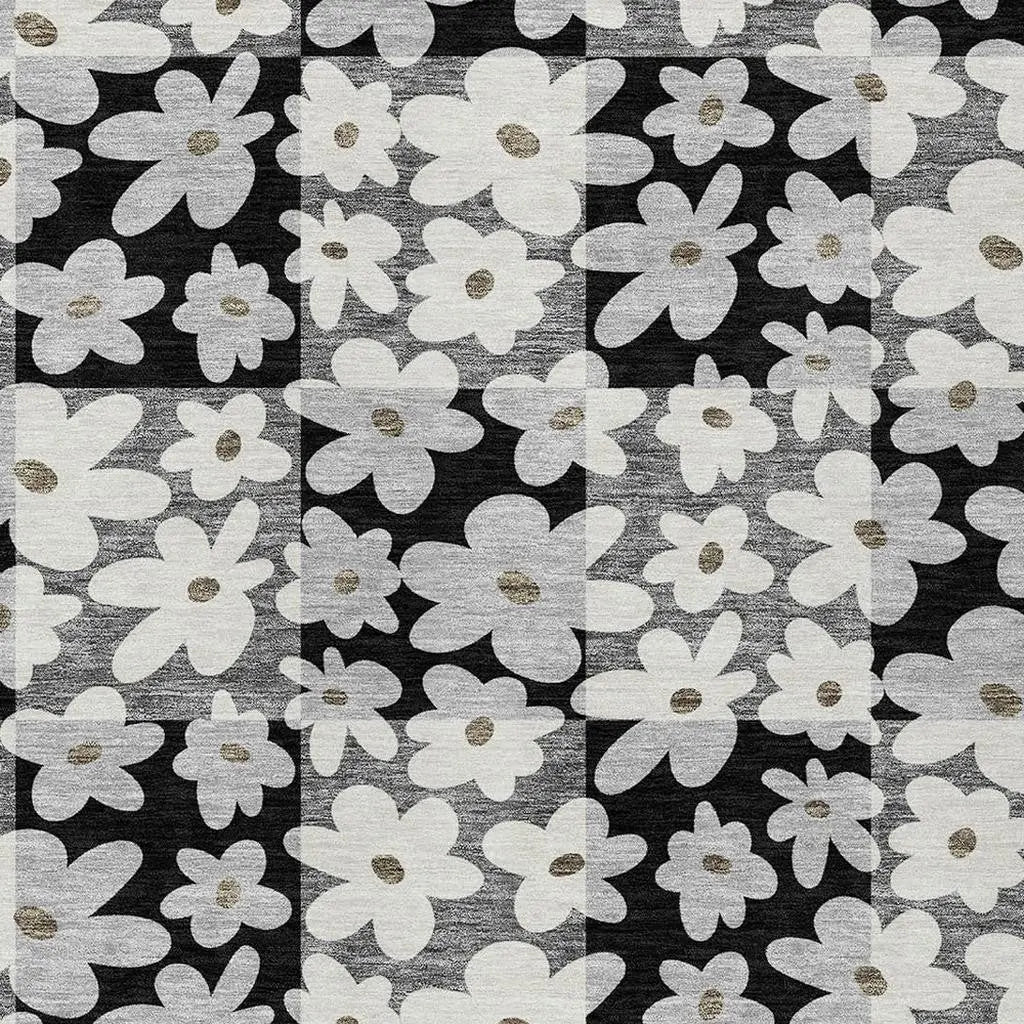 10' X 14' Black And Gray Floral Washable Indoor Outdoor Area Rug Homeroots Outdoor