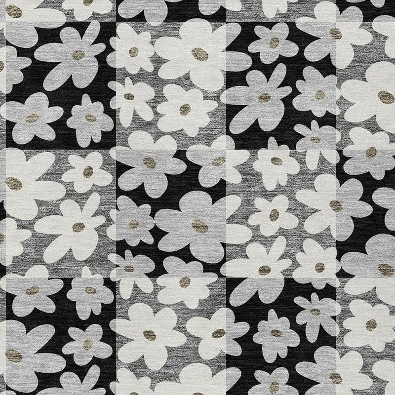 10' X 14' Black And Gray Floral Washable Indoor Outdoor Area Rug Homeroots Outdoor