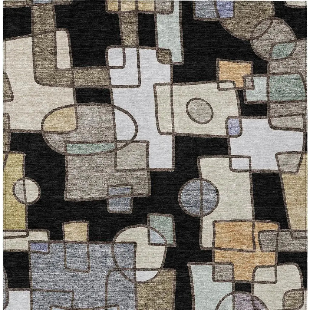10' X 14' Black And Gray Geometric Washable Indoor Outdoor Area Rug Homeroots Outdoor
