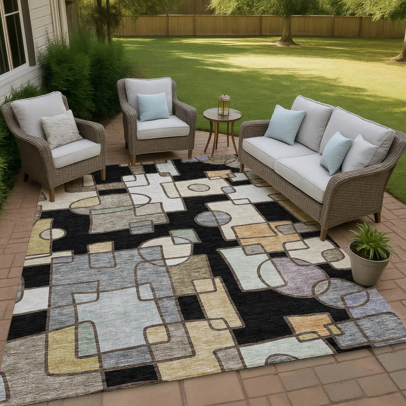 10' X 14' Black And Gray Geometric Washable Indoor Outdoor Area Rug Homeroots Outdoor