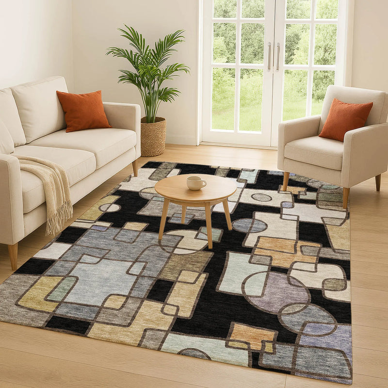 10' X 14' Black And Gray Geometric Washable Indoor Outdoor Area Rug Homeroots Outdoor