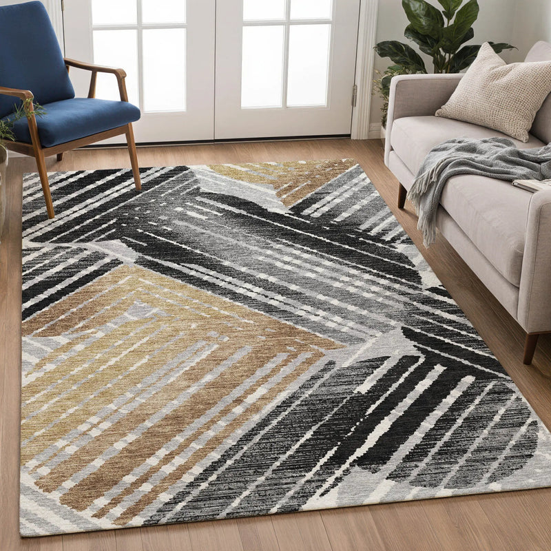 10' X 14' Black And Gray Geometric Washable Indoor Outdoor Area Rug Homeroots Outdoor