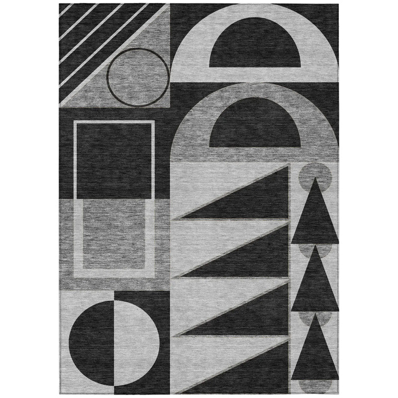 10' X 14' Black And Gray Geometric Washable Indoor Outdoor Area Rug Homeroots Outdoor