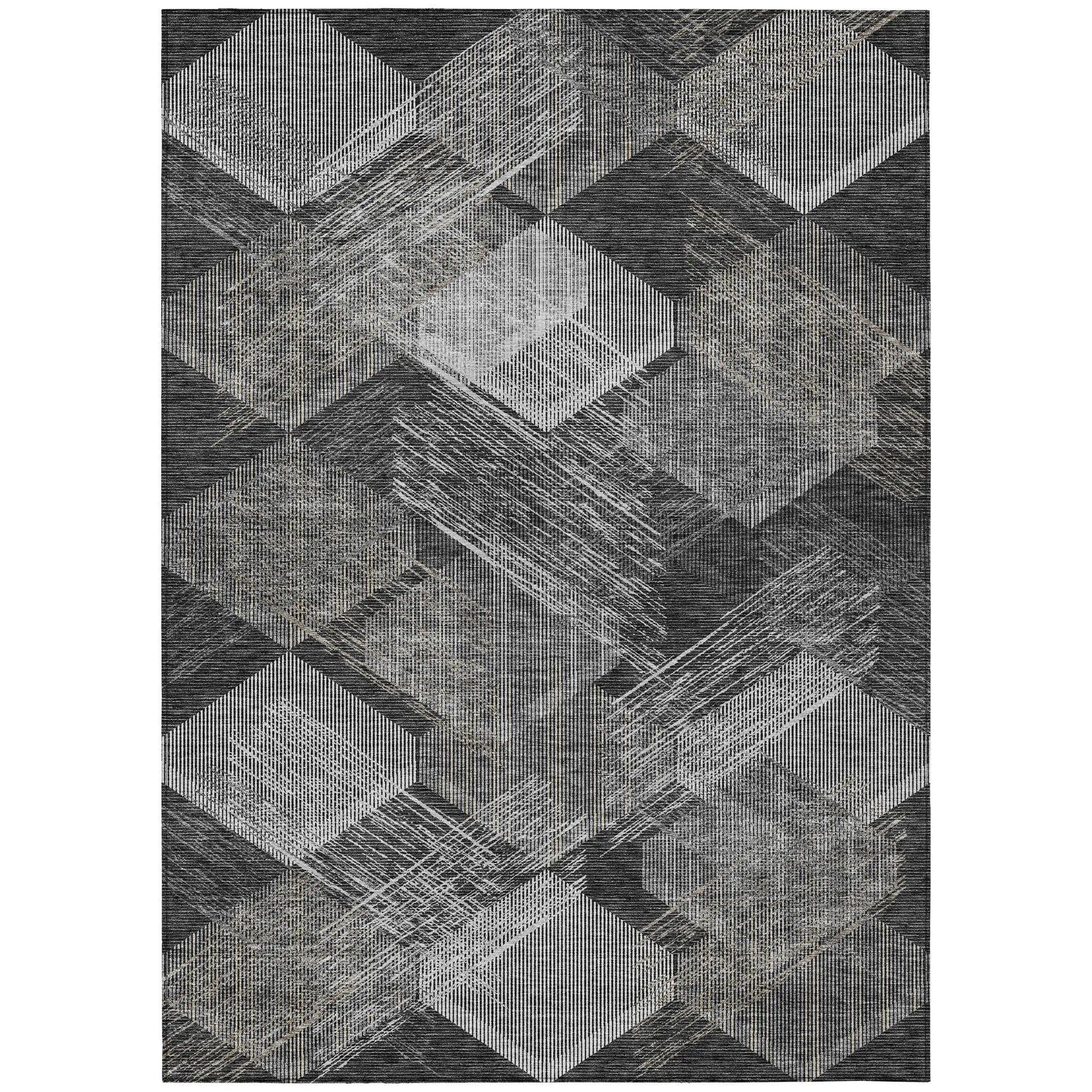 10' X 14' Black And Gray Geometric Washable Indoor Outdoor Area Rug Homeroots Outdoor