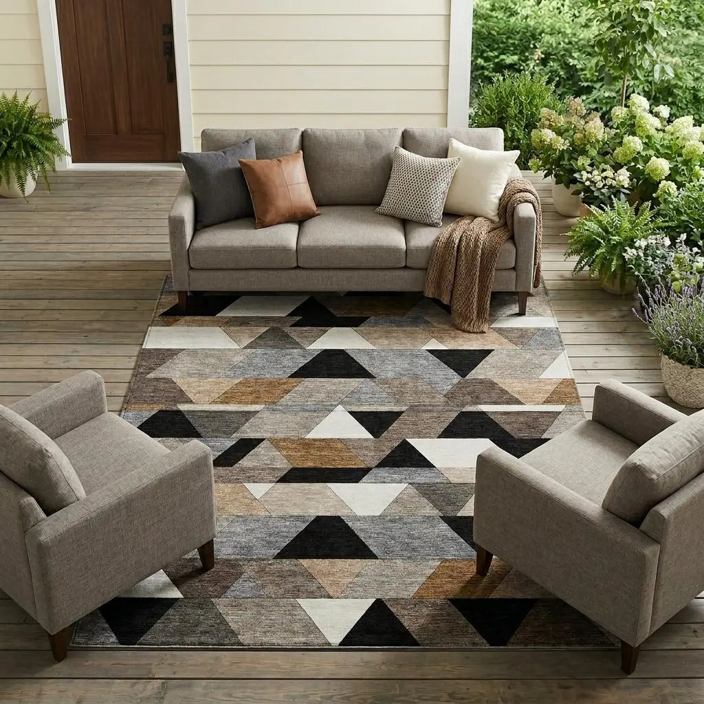 10' X 14' Black And Gray Geometric Washable Indoor Outdoor Area Rug Homeroots Outdoor