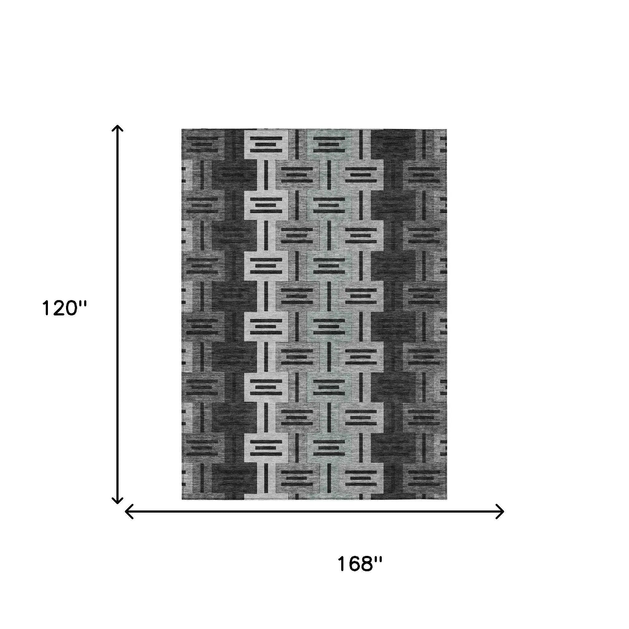 10' X 14' Black And Gray Geometric Washable Indoor Outdoor Area Rug Homeroots Outdoor