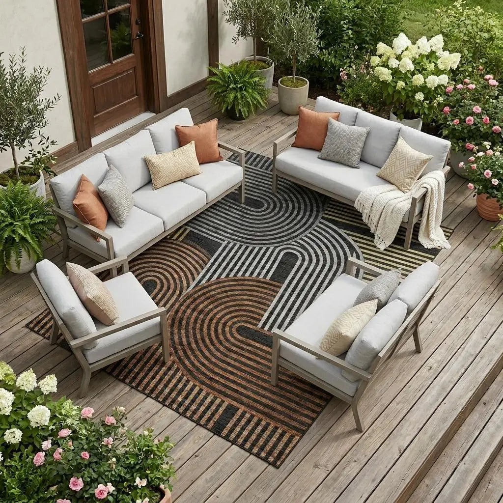 10' X 14' Black And Gray Geometric Washable Indoor Outdoor Area Rug Homeroots Outdoor