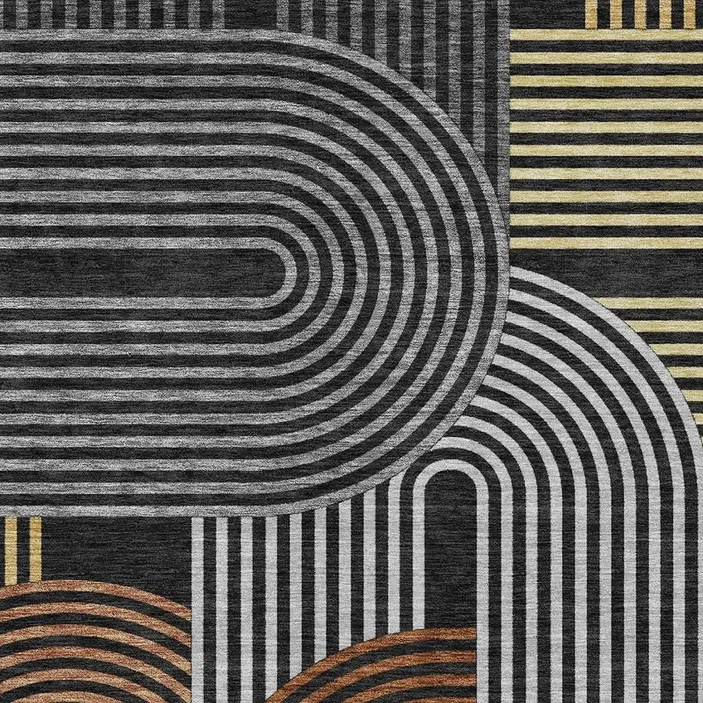 10' X 14' Black And Gray Geometric Washable Indoor Outdoor Area Rug Homeroots Outdoor