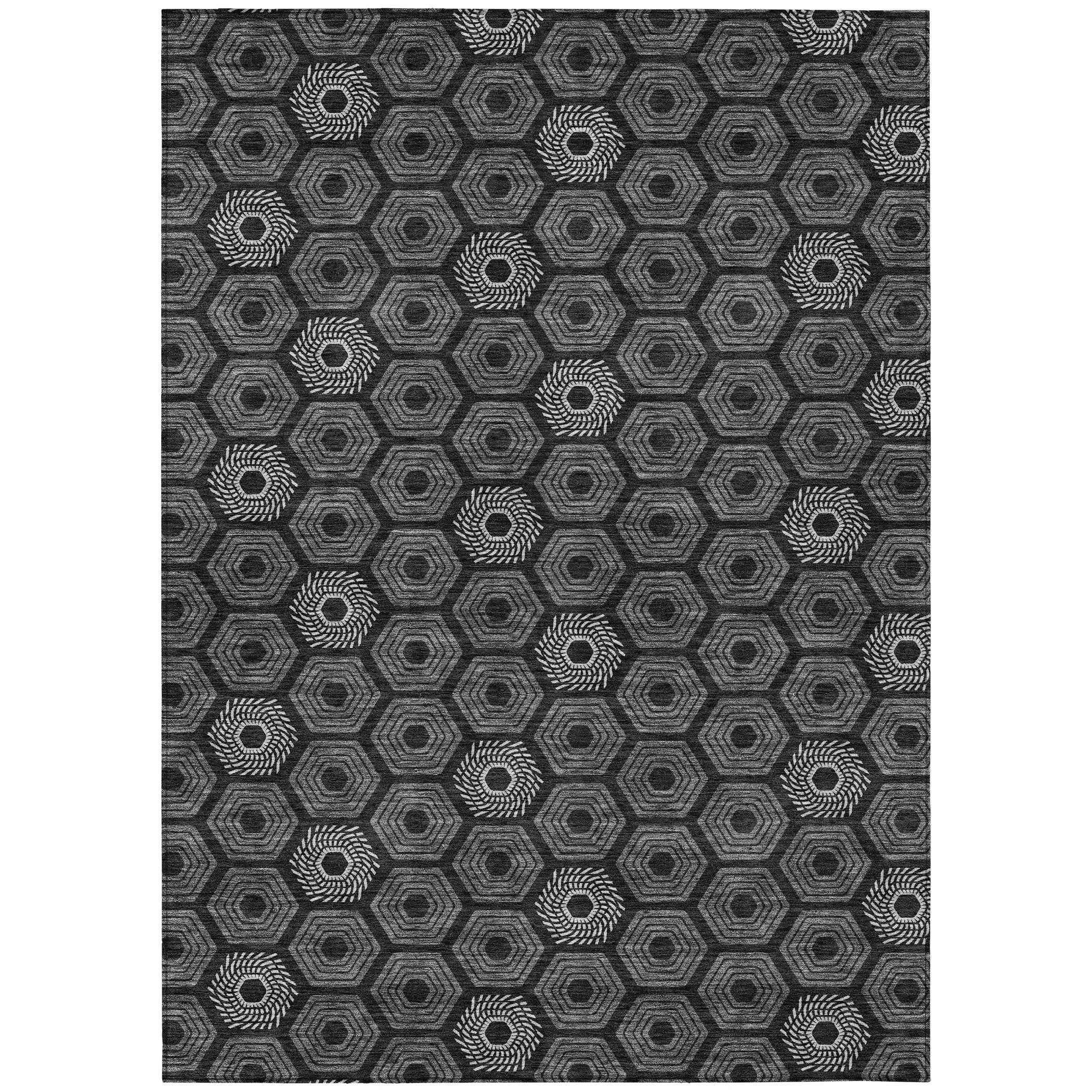 10' X 14' Black And Gray Geometric Washable Indoor Outdoor Area Rug Homeroots Outdoor