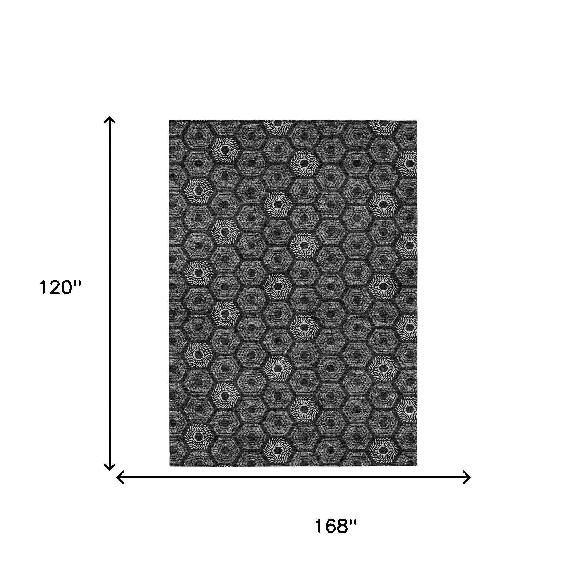 10' X 14' Black And Gray Geometric Washable Indoor Outdoor Area Rug Homeroots Outdoor