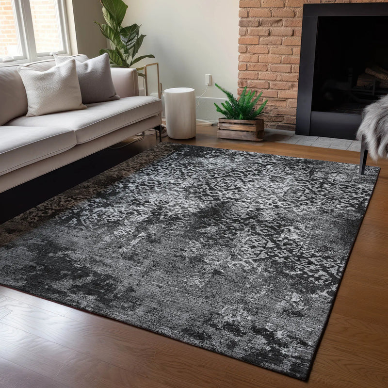 10' X 14' Black And Gray Oriental Washable Indoor Outdoor Area Rug Homeroots Outdoor