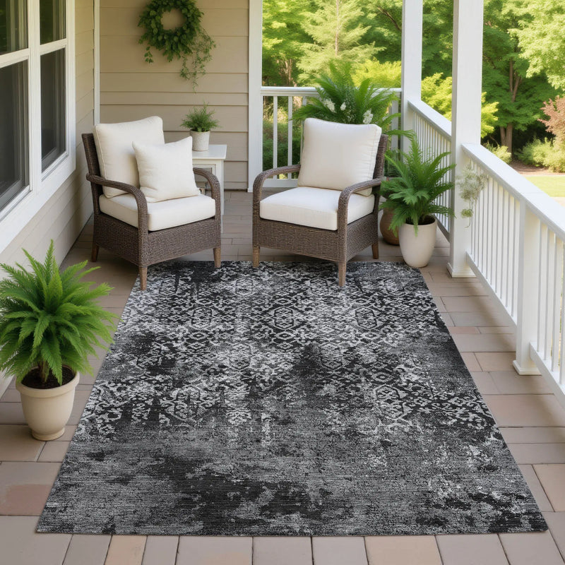 10' X 14' Black And Gray Oriental Washable Indoor Outdoor Area Rug Homeroots Outdoor