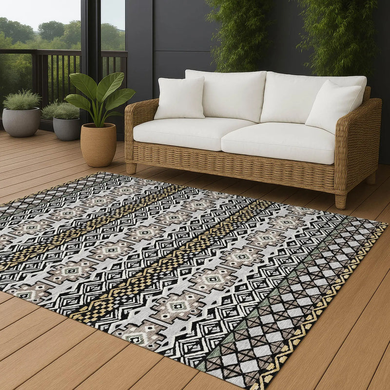 10' X 14' Black And Gray Striped Washable Indoor Outdoor Area Rug Homeroots Outdoor