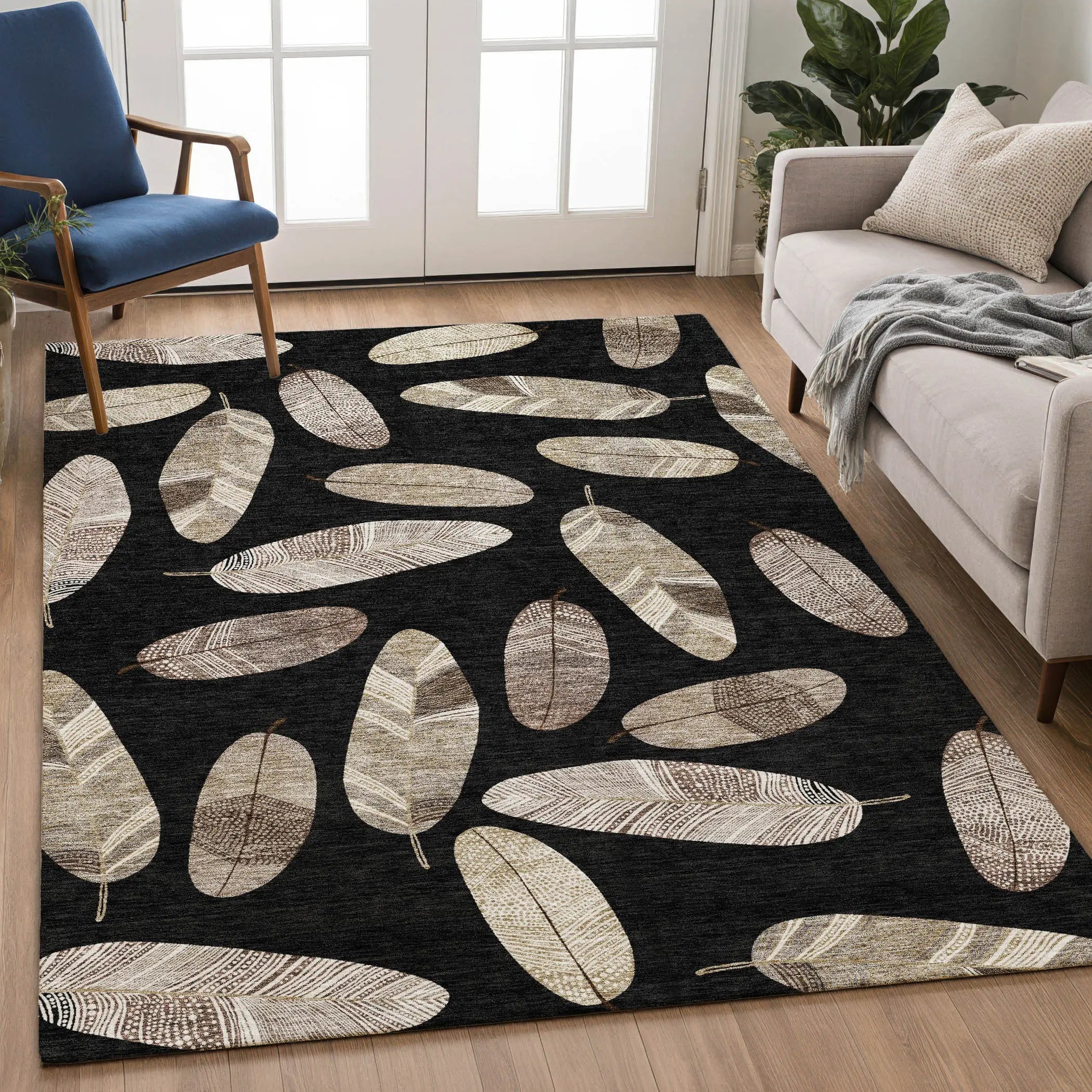 10' X 14' Black And Green Botanical Leaves Washable Indoor Outdoor Area Rug Homeroots Outdoor