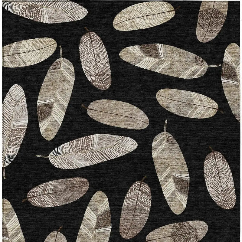 10' X 14' Black And Green Botanical Leaves Washable Indoor Outdoor Area Rug Homeroots Outdoor