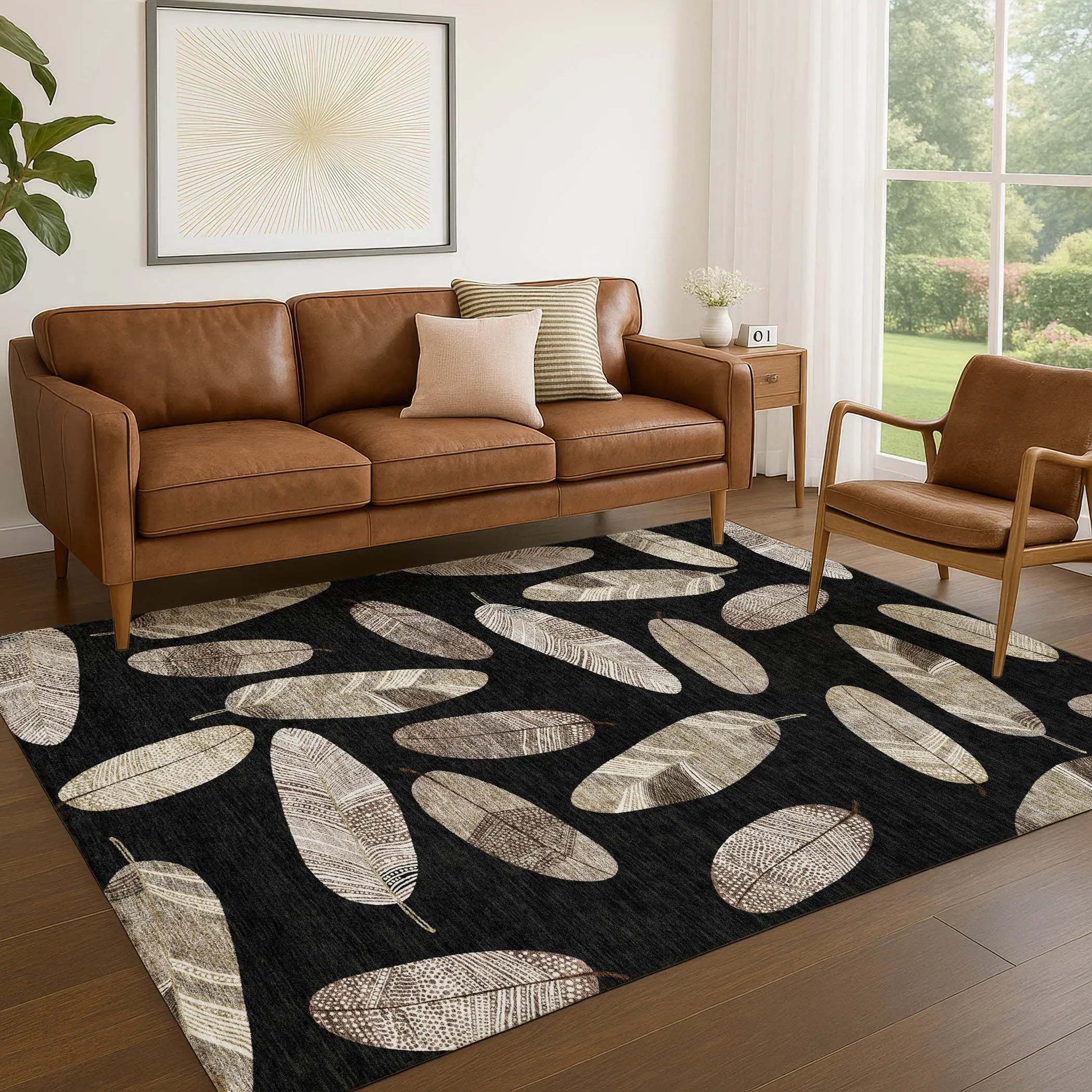 10' X 14' Black And Green Botanical Leaves Washable Indoor Outdoor Area Rug Homeroots Outdoor
