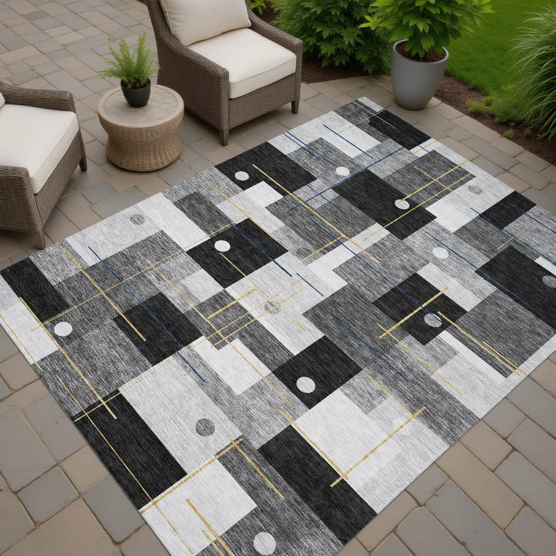 10' X 14' Black And Green Geometric Washable Indoor Outdoor Area Rug Homeroots Outdoor