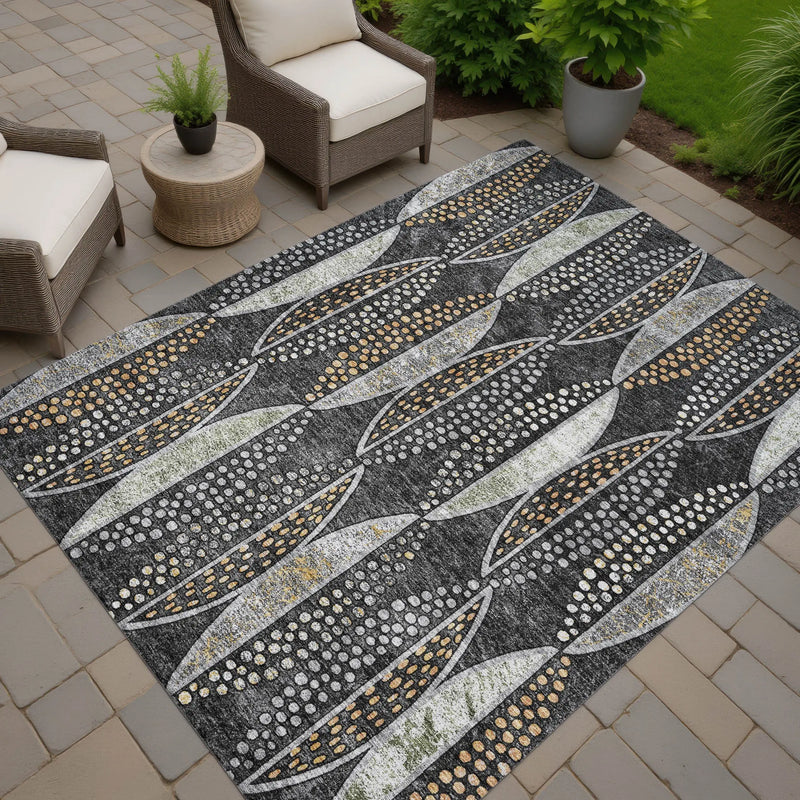 10' X 14' Black And Green Geometric Washable Indoor Outdoor Area Rug Homeroots Outdoor