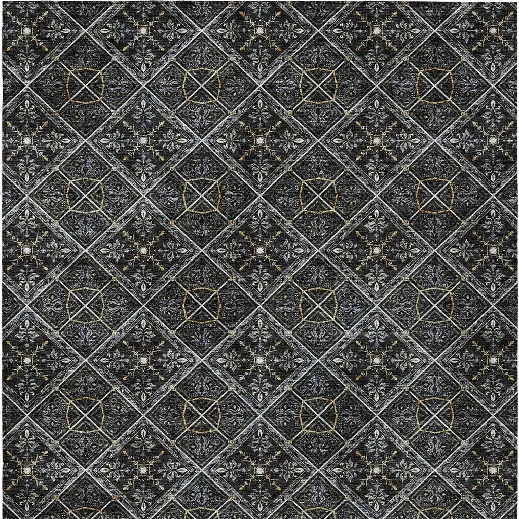 10' X 14' Black And Green Geometric Washable Indoor Outdoor Area Rug Homeroots Outdoor