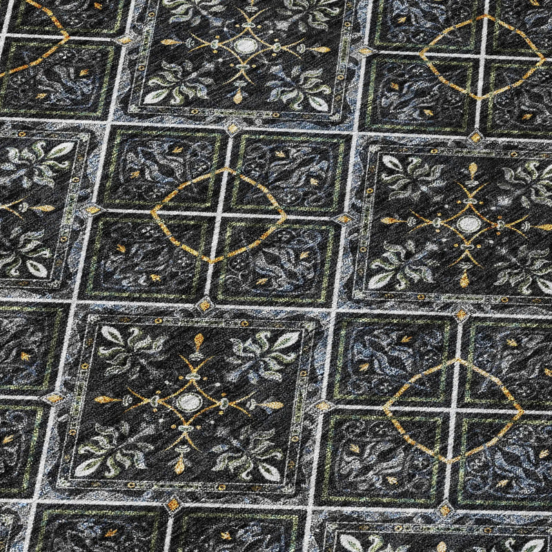 10' X 14' Black And Green Geometric Washable Indoor Outdoor Area Rug Homeroots Outdoor