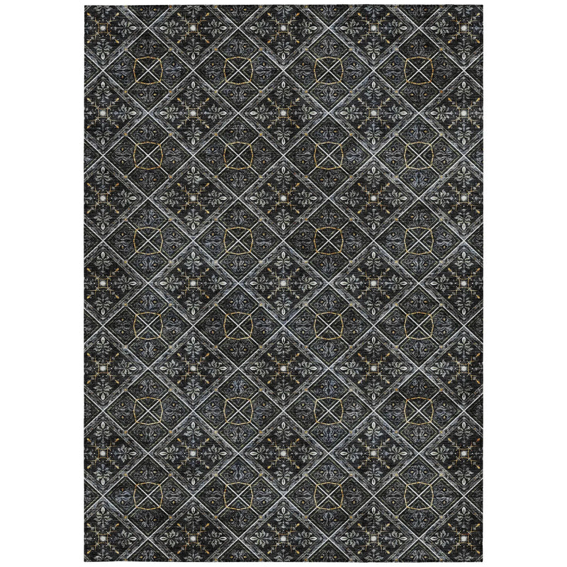 10' X 14' Black And Green Geometric Washable Indoor Outdoor Area Rug Homeroots Outdoor