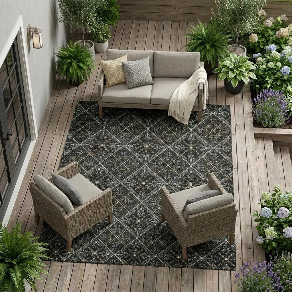 10' X 14' Black And Green Geometric Washable Indoor Outdoor Area Rug Homeroots Outdoor