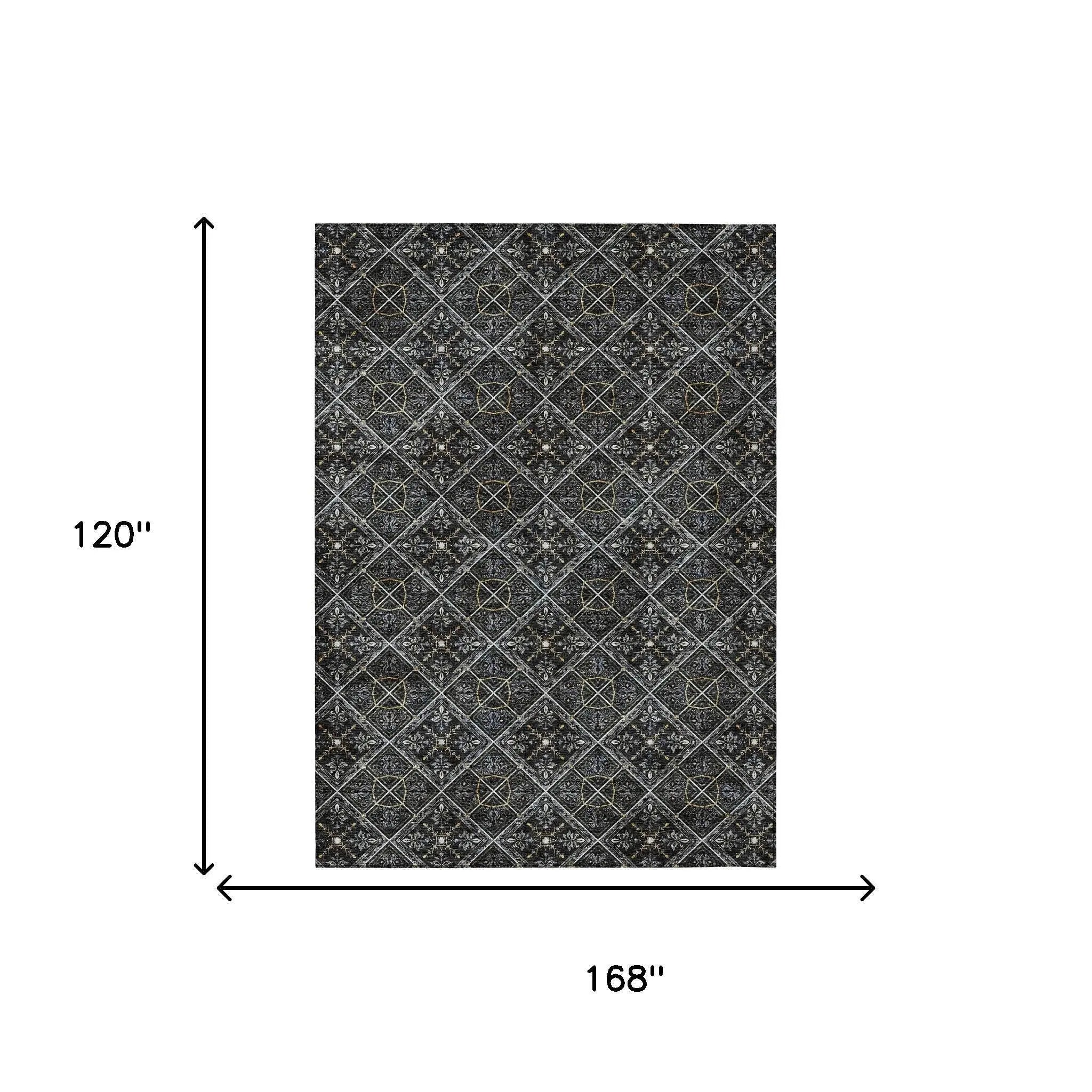 10' X 14' Black And Green Geometric Washable Indoor Outdoor Area Rug Homeroots Outdoor