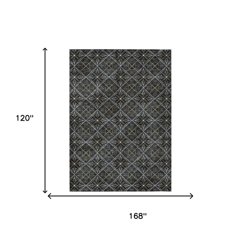 10' X 14' Black And Green Geometric Washable Indoor Outdoor Area Rug Homeroots Outdoor