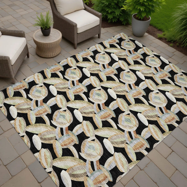 10' X 14' Black And Ivory Abstract Washable Indoor Outdoor Area Rug Homeroots Outdoor