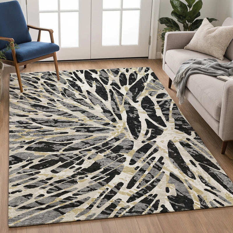 10' X 14' Black And Ivory Abstract Washable Indoor Outdoor Area Rug Homeroots Outdoor