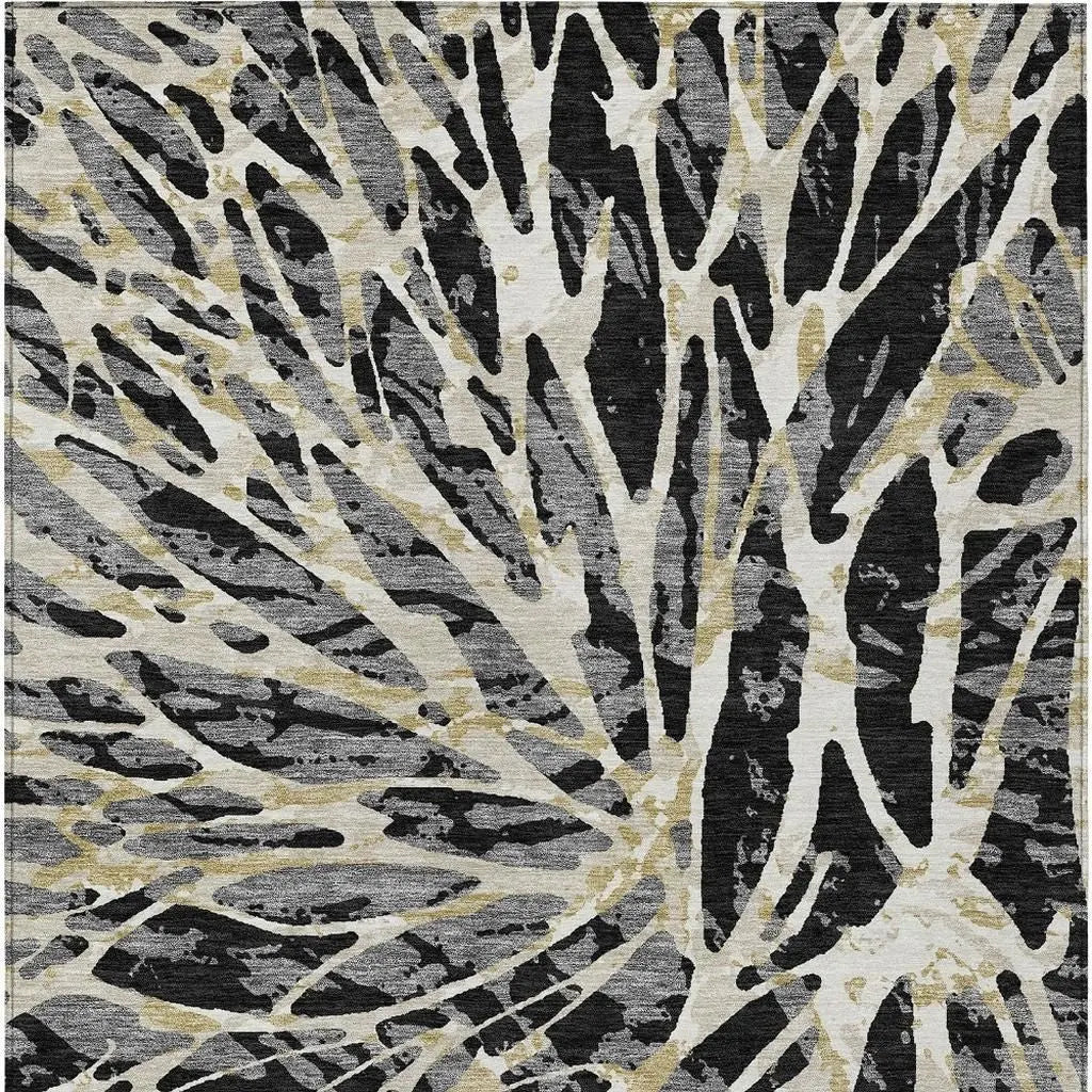 10' X 14' Black And Ivory Abstract Washable Indoor Outdoor Area Rug Homeroots Outdoor