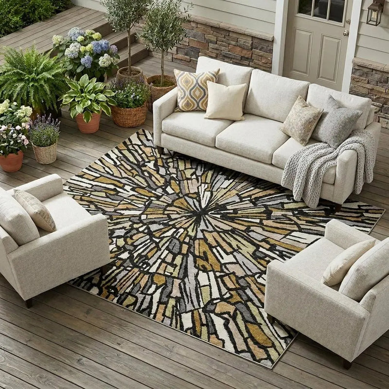 10' X 14' Black And Ivory Abstract Washable Indoor Outdoor Area Rug Homeroots Outdoor