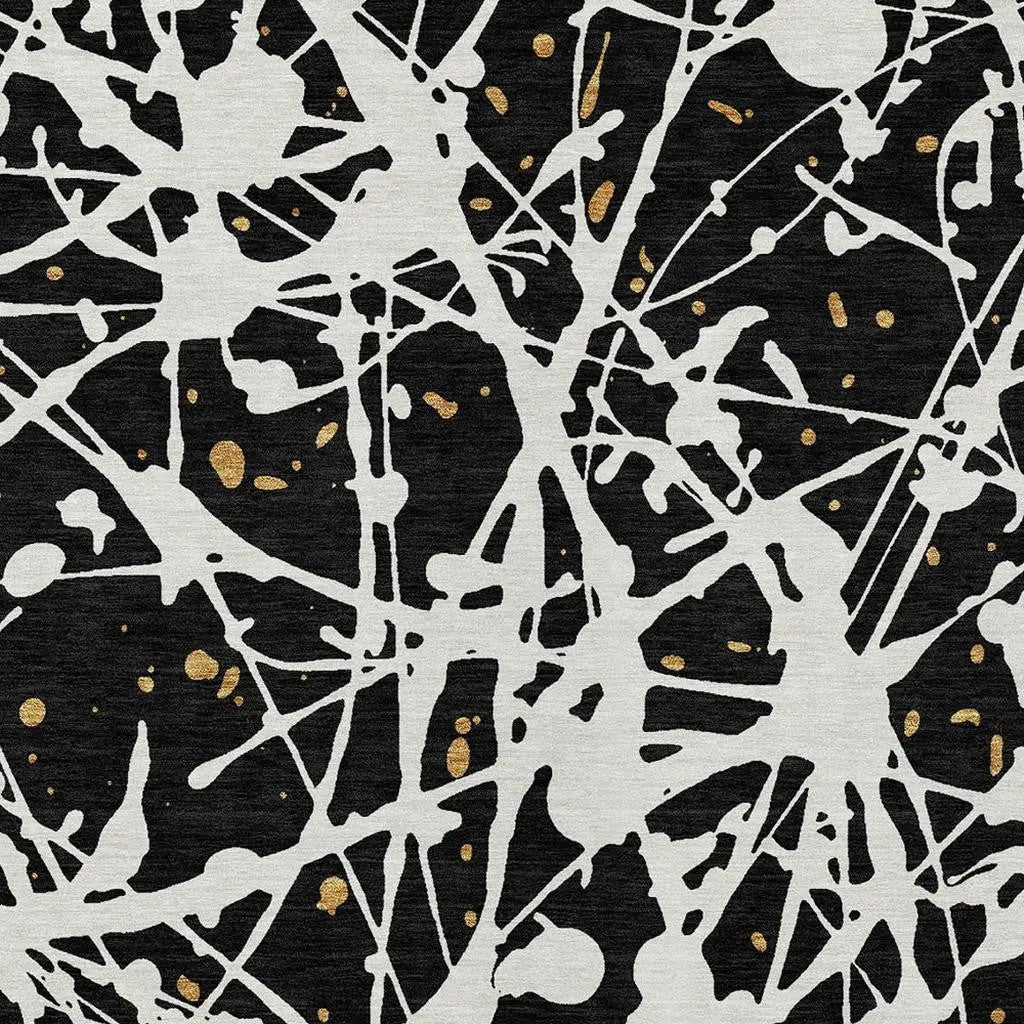 10' X 14' Black And Ivory Abstract Washable Indoor Outdoor Area Rug Homeroots Outdoor