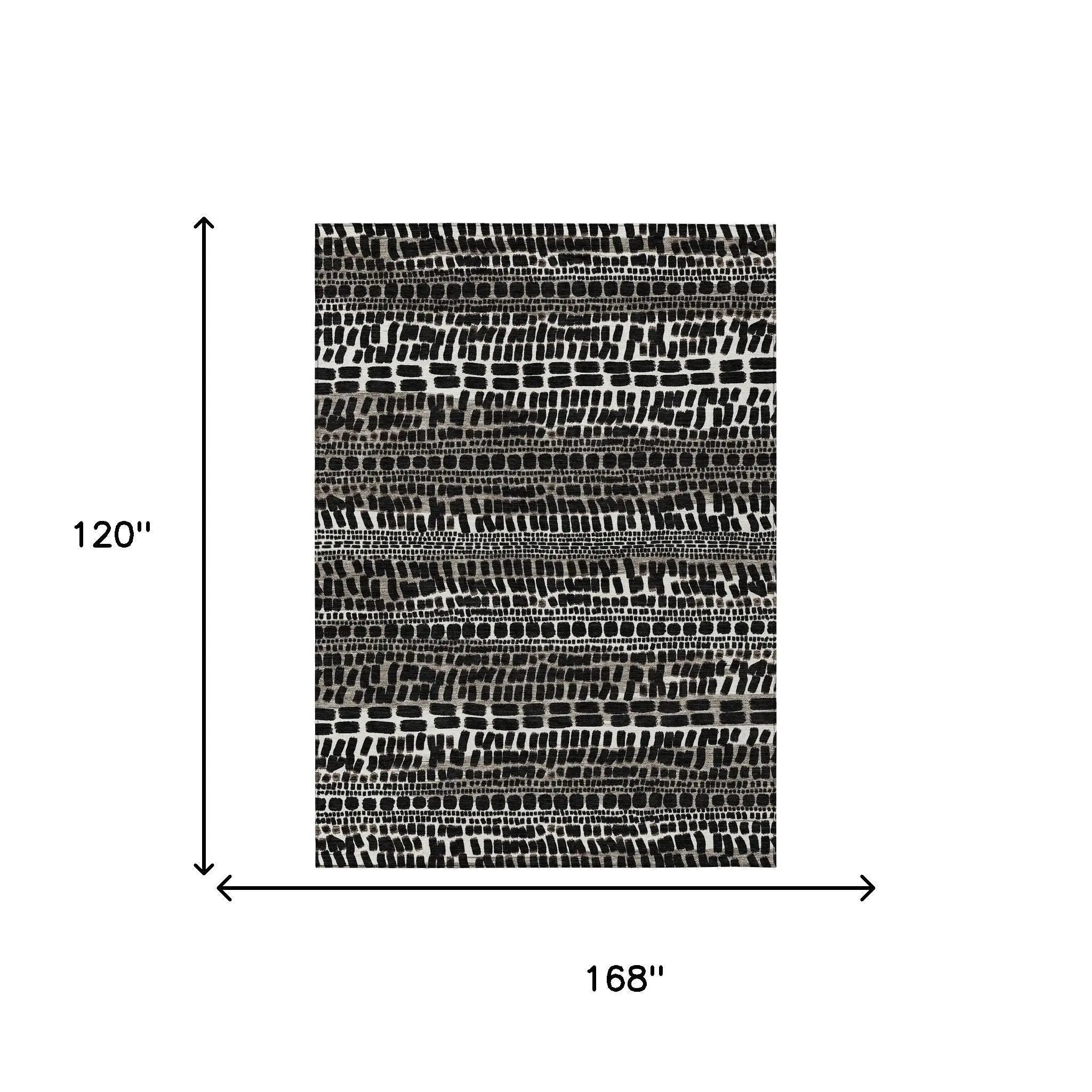 10' X 14' Black And Ivory Abstract Washable Indoor Outdoor Area Rug Homeroots Outdoor