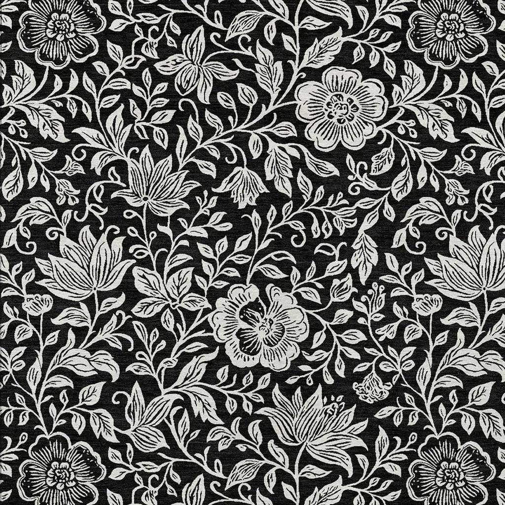 10' X 14' Black And Ivory Floral Washable Indoor Outdoor Area Rug Homeroots Outdoor