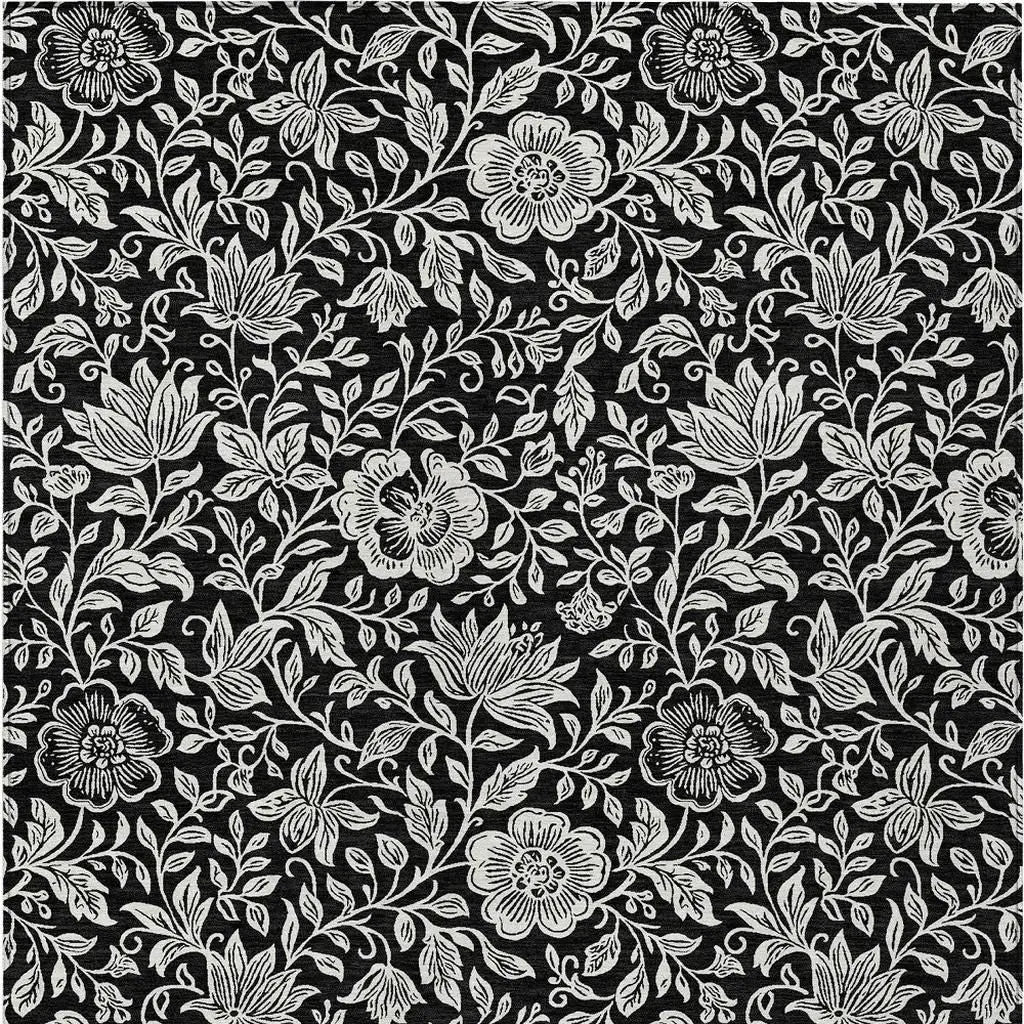10' X 14' Black And Ivory Floral Washable Indoor Outdoor Area Rug Homeroots Outdoor