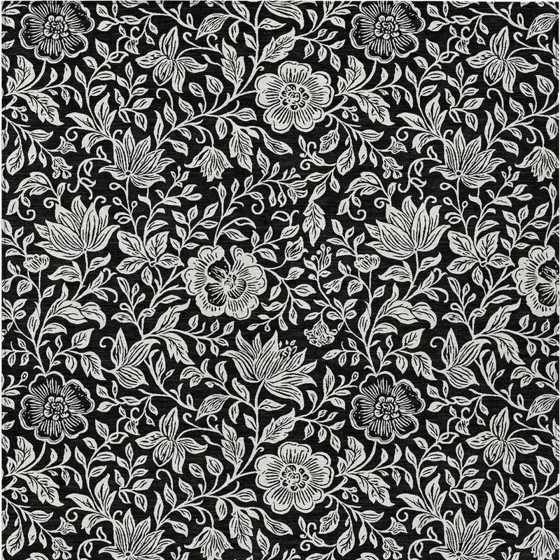 10' X 14' Black And Ivory Floral Washable Indoor Outdoor Area Rug Homeroots Outdoor