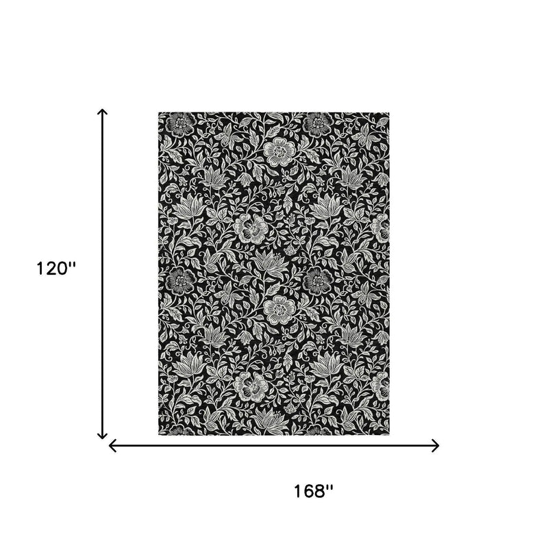 10' X 14' Black And Ivory Floral Washable Indoor Outdoor Area Rug Homeroots Outdoor