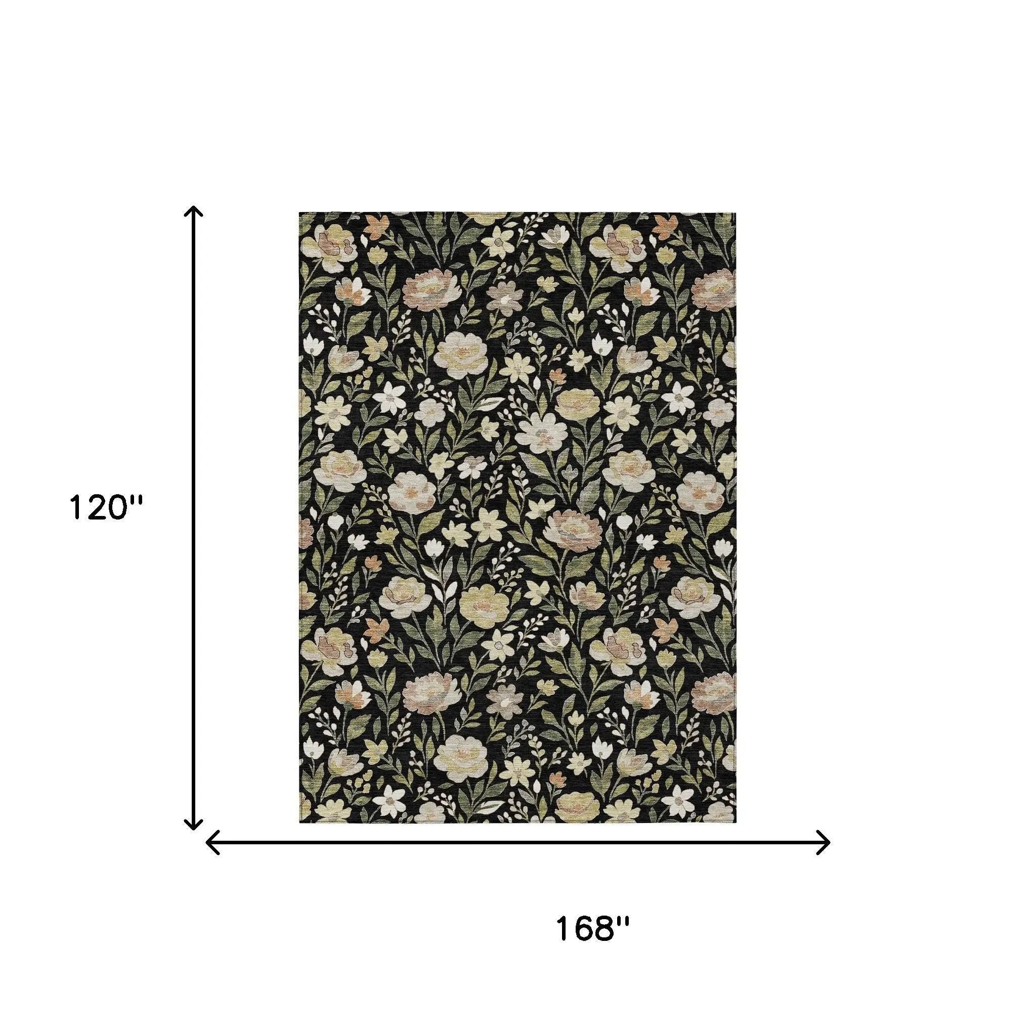 10' X 14' Black And Ivory Floral Washable Indoor Outdoor Area Rug Homeroots Outdoor