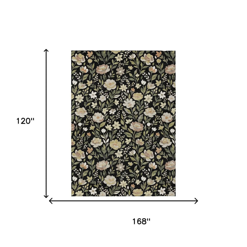 10' X 14' Black And Ivory Floral Washable Indoor Outdoor Area Rug Homeroots Outdoor