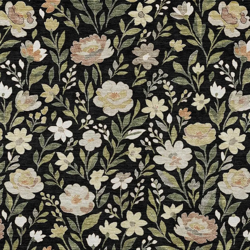10' X 14' Black And Ivory Floral Washable Indoor Outdoor Area Rug Homeroots Outdoor