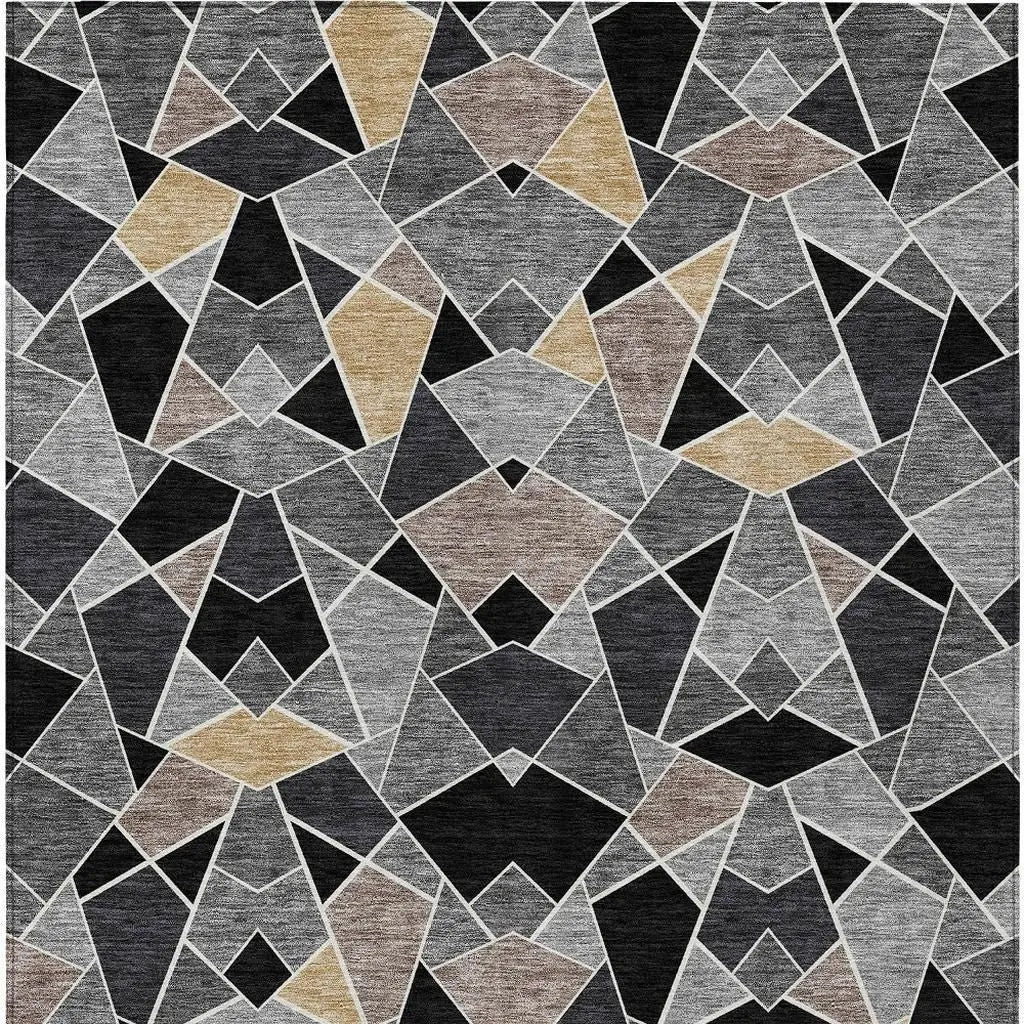 10' X 14' Black And Ivory Geometric Washable Indoor Outdoor Area Rug Homeroots Outdoor
