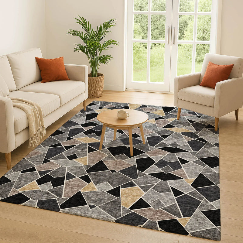10' X 14' Black And Ivory Geometric Washable Indoor Outdoor Area Rug Homeroots Outdoor