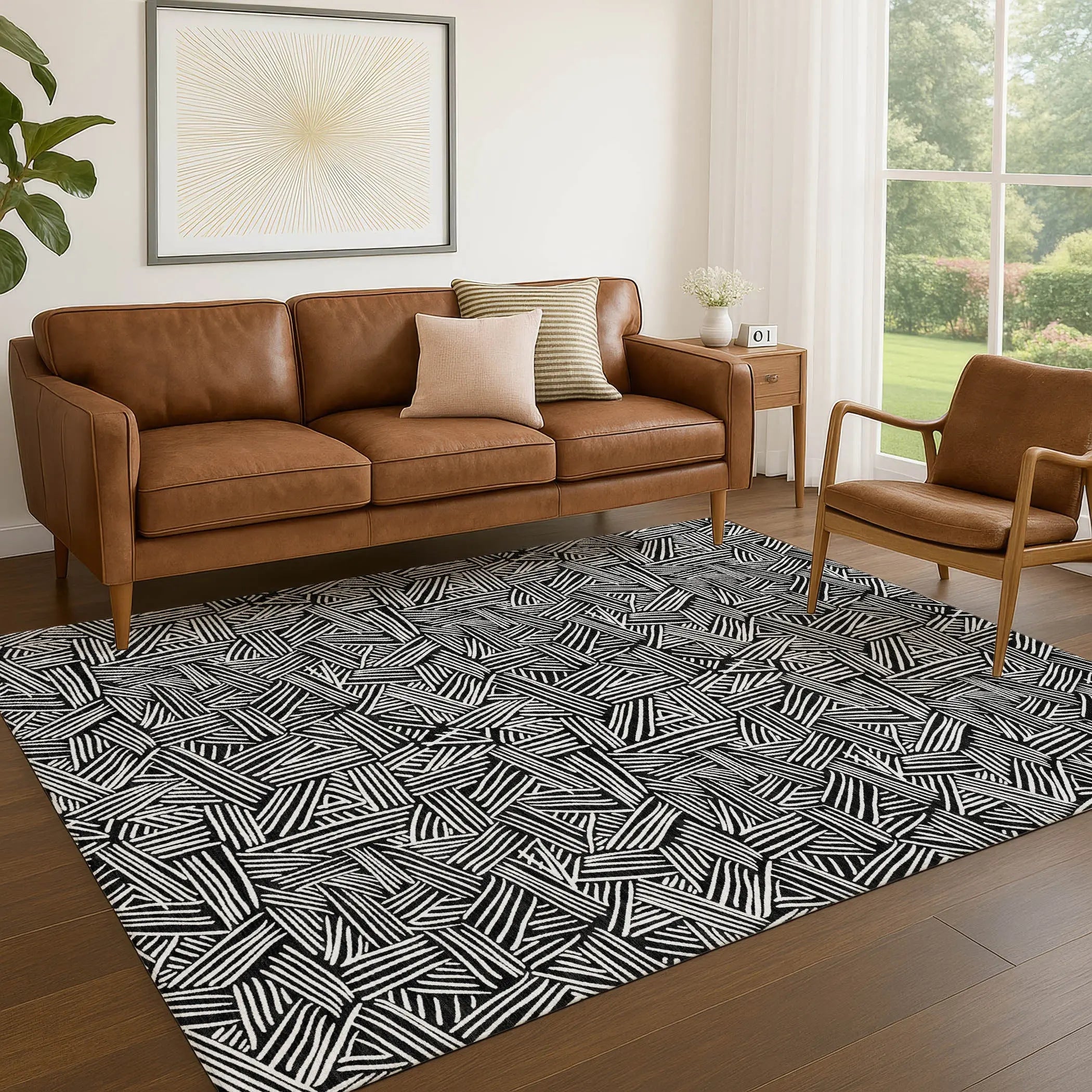 10' X 14' Black And Ivory Geometric Washable Indoor Outdoor Area Rug Homeroots Outdoor