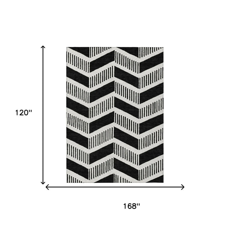 10' X 14' Black And Ivory Geometric Washable Indoor Outdoor Area Rug Homeroots Outdoor