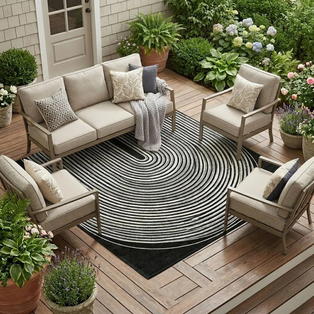 10' X 14' Black And Ivory Geometric Washable Indoor Outdoor Area Rug Homeroots Outdoor